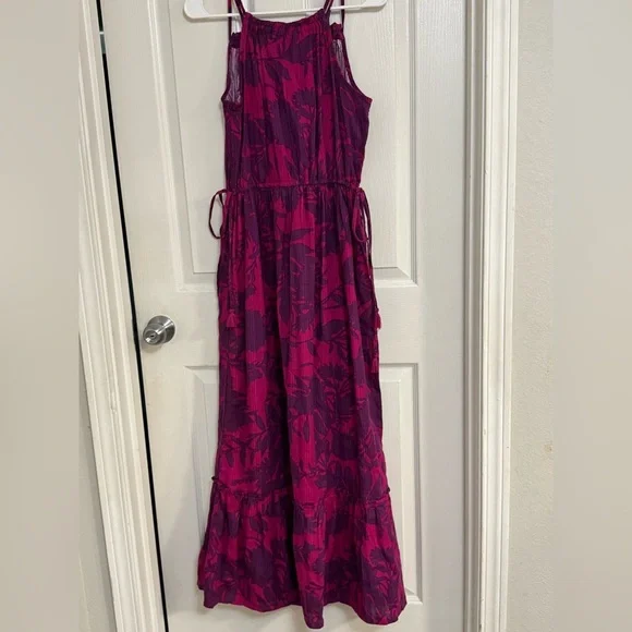 Anthropologie Saturday Sunday Magenta Purple Floral Maxi Dress 100% Cotton SizeS - Picture 6 of 9